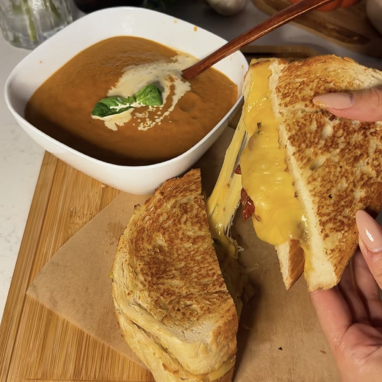 Tomato & Red Pepper Soup with Grilled Cheese